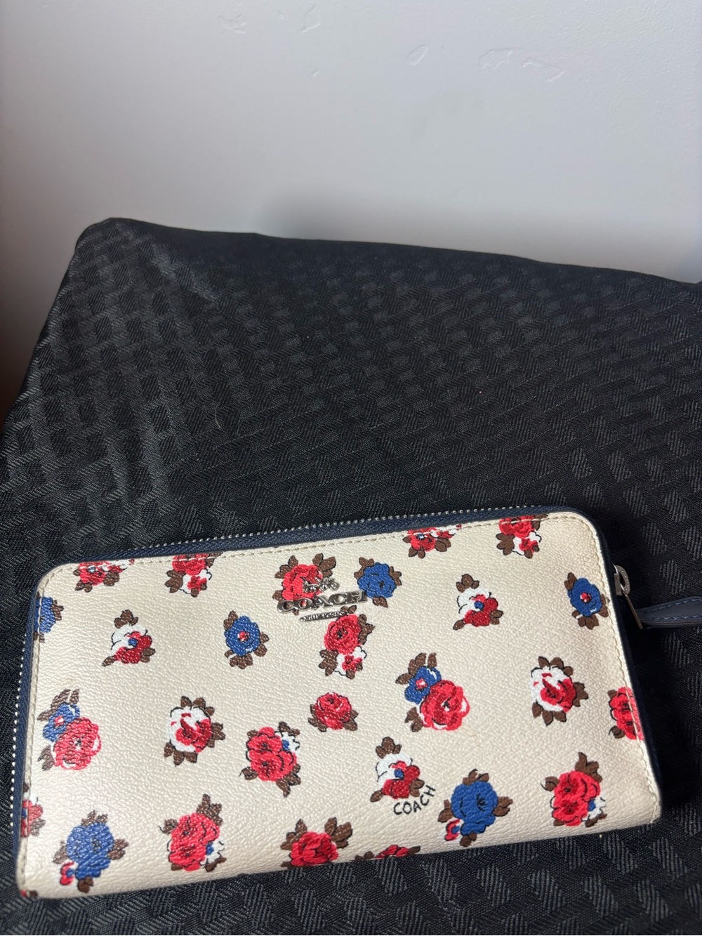 Coach Floral Zip Wallet in Cream, Red & Blue